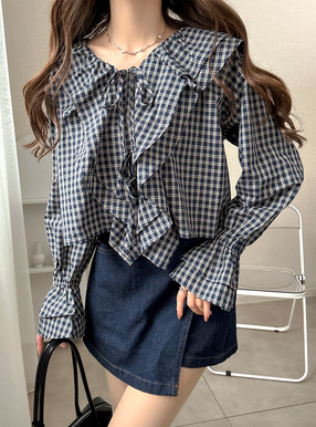 チェック柄ラッフルフリルブラウス[an1831] | レディースファッション