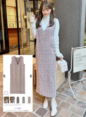 Vネックラメツイードワンピース[sm69] | レディースファッション通販の