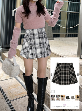 インパン裏地付きツイードチェックミニスカート[tu891] | レディース