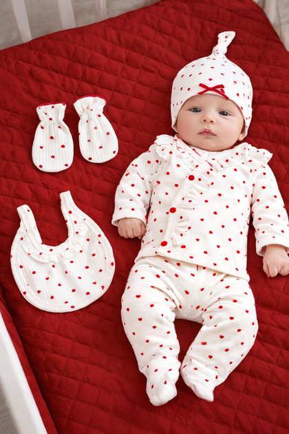 Sitilin Kız Bebek Beyaz Kalpli Heart Pattern Lüks Süslü 5 Li