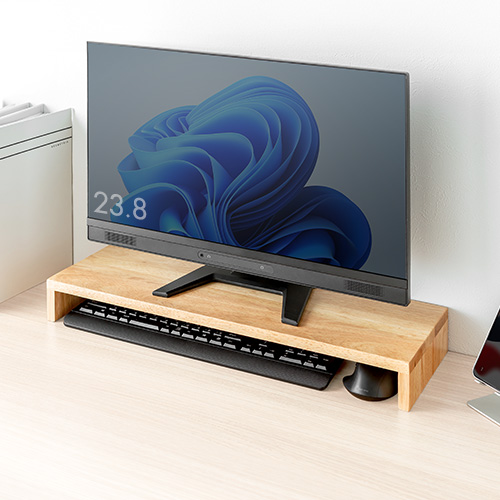 モニター台（卓上・机上ラック・木製・天然木・キーボード収納・幅60cm