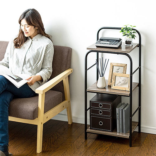 スリムラック（木目調・オープン・シェルフ・スチール製・3段・幅40cm