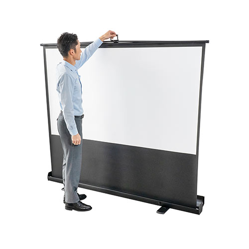 80インチ 自立式スクリーン／16:9／4K対応／パンタグラフ式で設置簡単