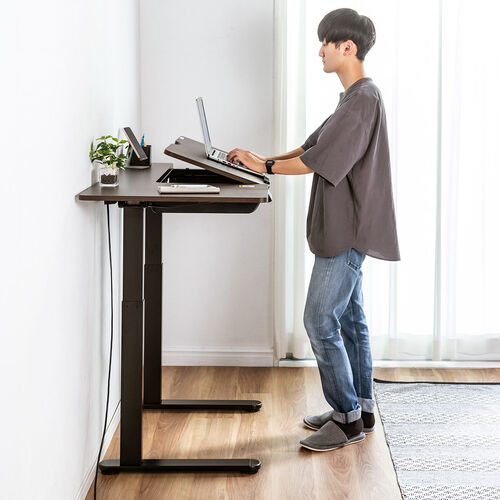 スタンディングデスク（電動昇降式・引き出し・天板角度調節・天板拡張