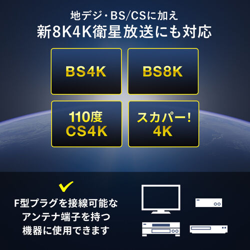 アンテナケーブル（15m・4K対応・8K対応・S-4C-FB・片側L字・ねじ式