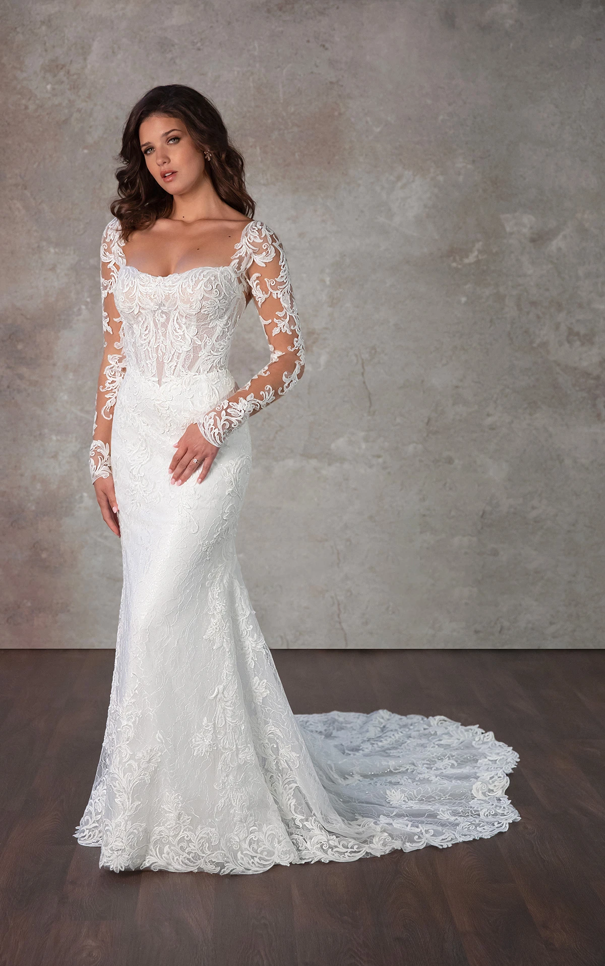 Sexy Long Sleeve Lace Wedding Dress with Corset Detail