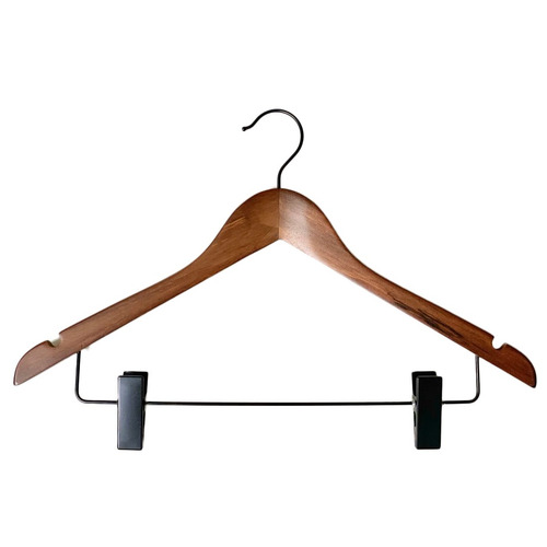 Ecru クリップ付き木製ハンガー EC－101 アンティークブラウン 2本入