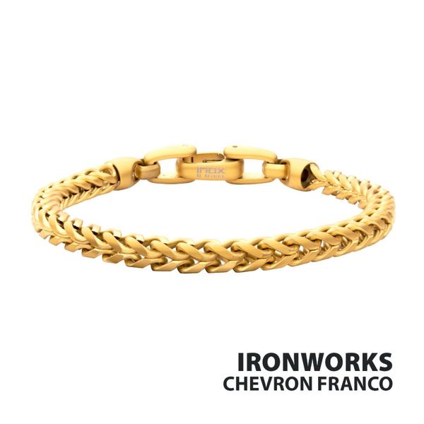 INOX 5mm 18Kt Gold IP Steel Sandblast Franco Chain Bracelet