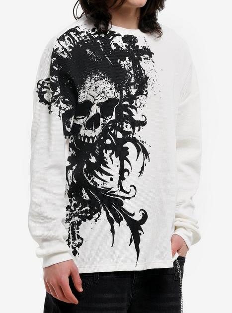White & Black Skull Thermal Long-Sleeve T-Shirt | Hot Topic