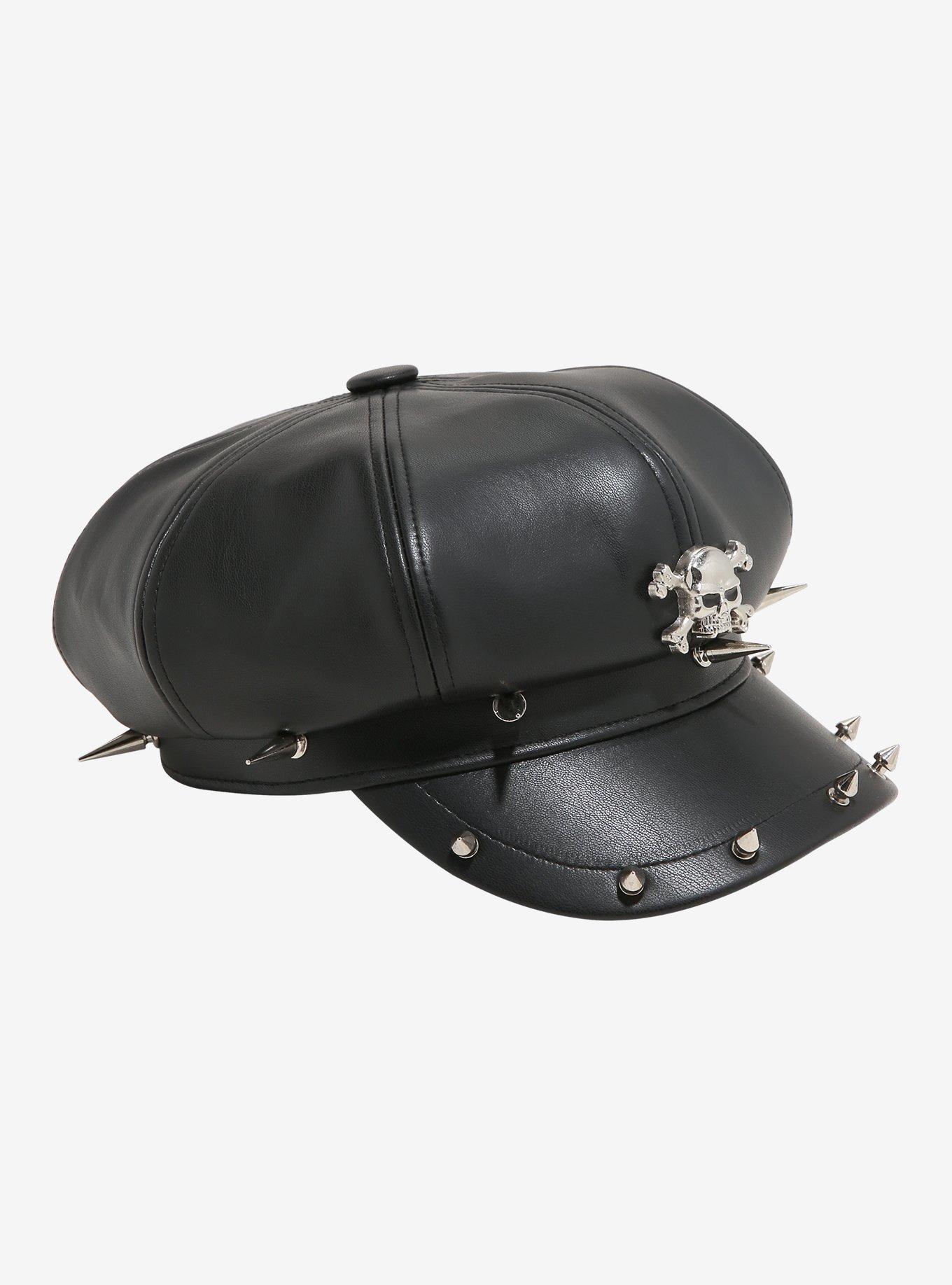 Black Faux Leather Skull Spike Cabbie Hat | Hot Topic