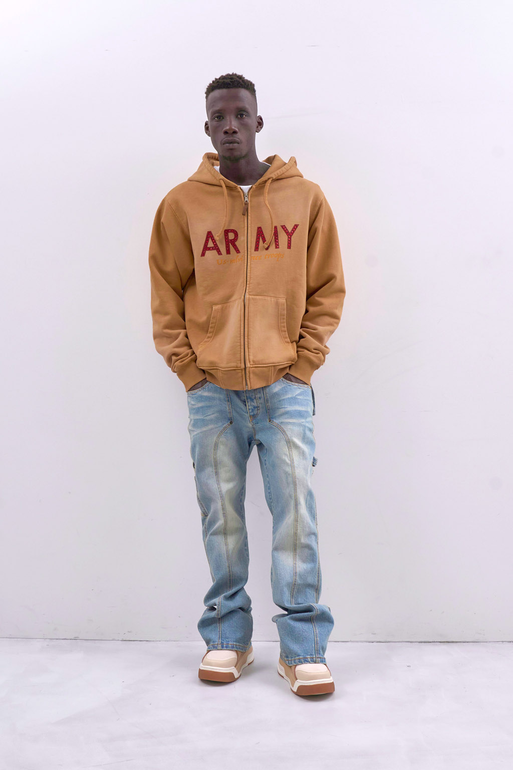 ARMY ZIP HOODY - BROWN - MLVINCE
