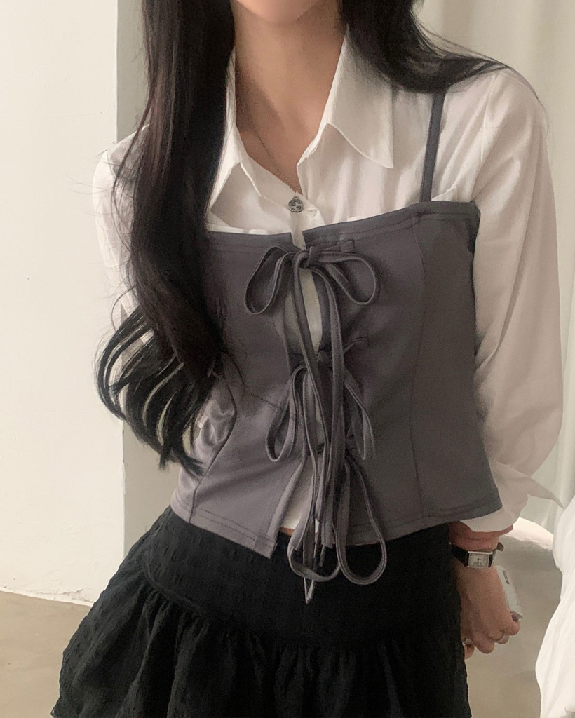 リボンコルセットビスチェセットアップ-3color | ファッション通販