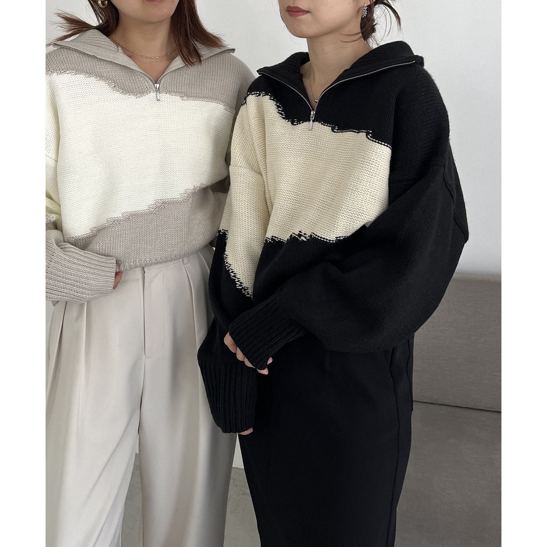 デサント バイカラーニット ハーフジップ リュクス キラキラロゴ L