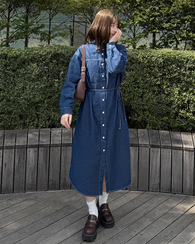 ステッチロングデニムワンピース | ファッション通販サイト NUGU
