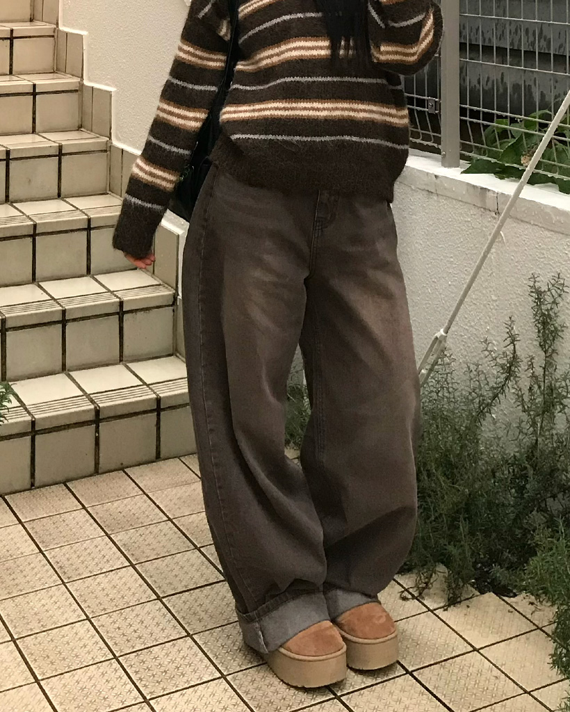 ブラウンワイドデニムパンツ | ファッション通販サイト NUGU