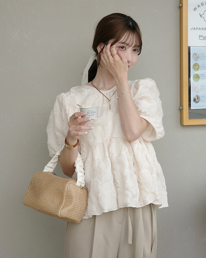 リンクルペプラム半袖ブラウス | ファッション通販サイト NUGU