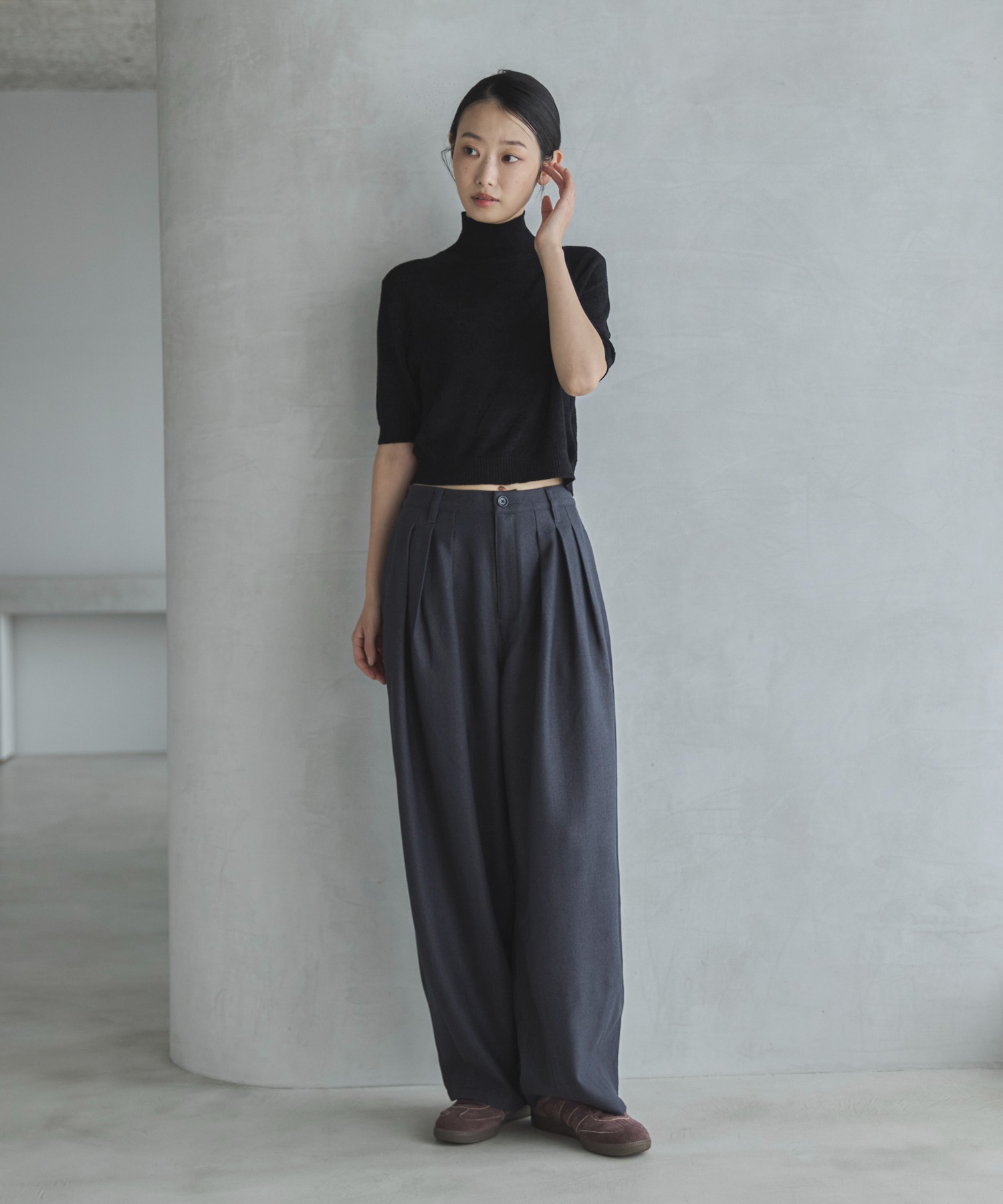 ハンドウォッシャブル】ベロアモールハイネックニット | ファッション