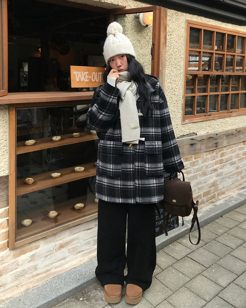 美品 ヨークランド ダッフルコート ファー フード チェック 人気