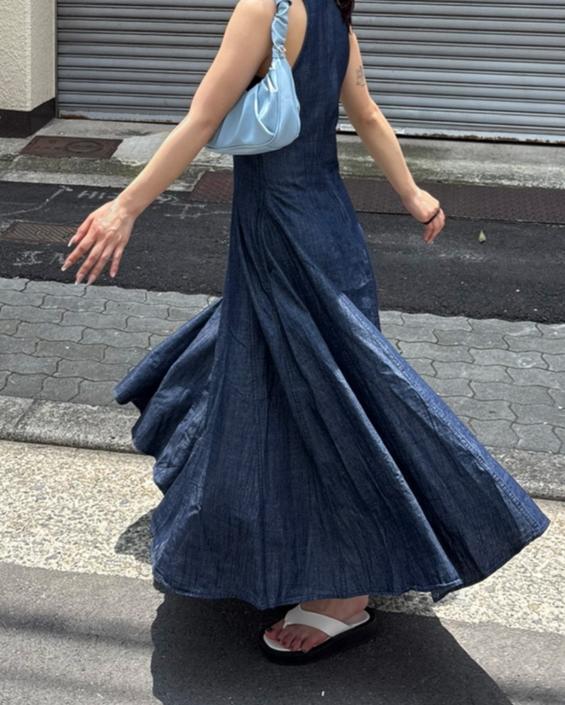 デニムノースリーブロングワンピース | ファッション通販サイト NUGU