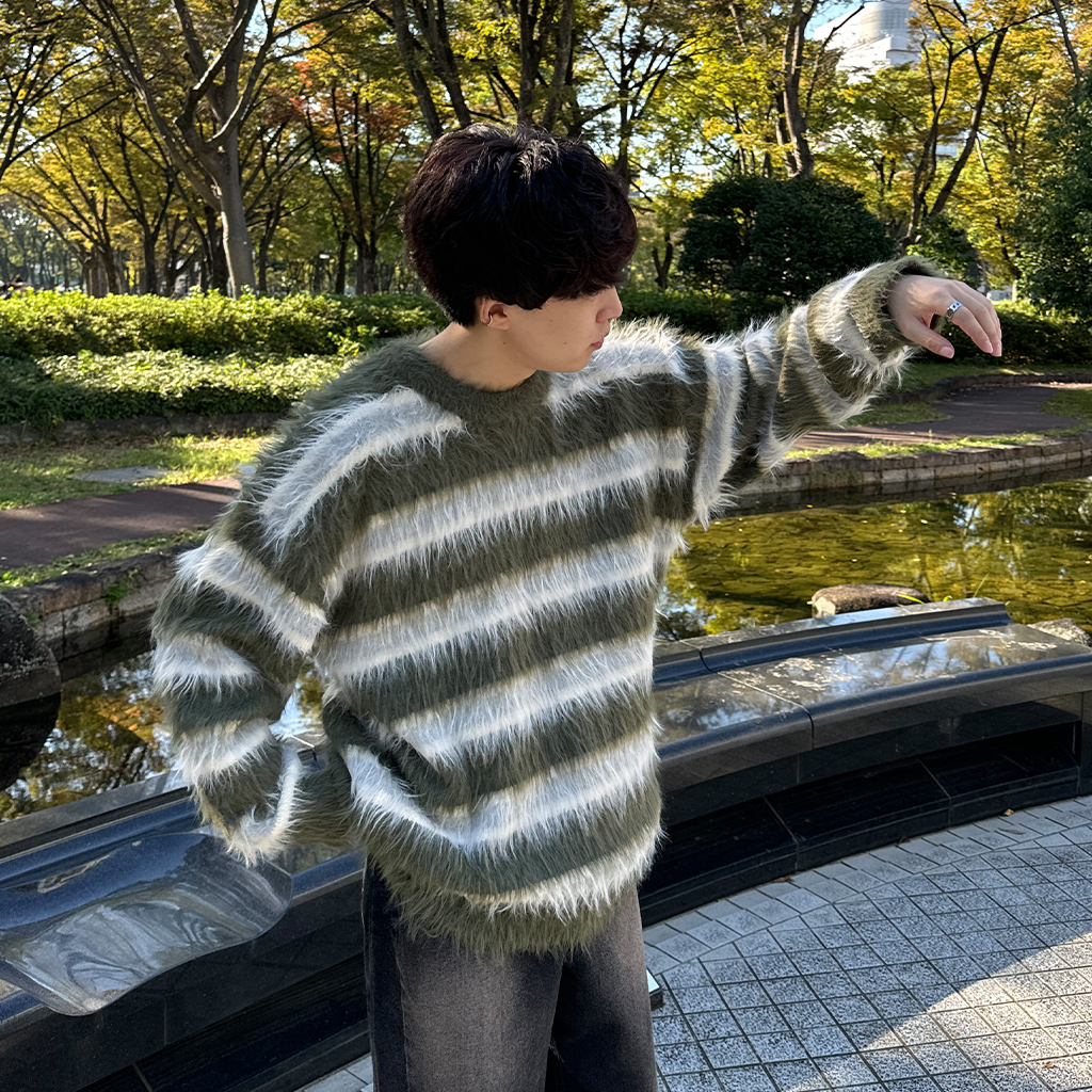 ユニセックス) モヘアテクスチャーボーダーニット | ファッション通販