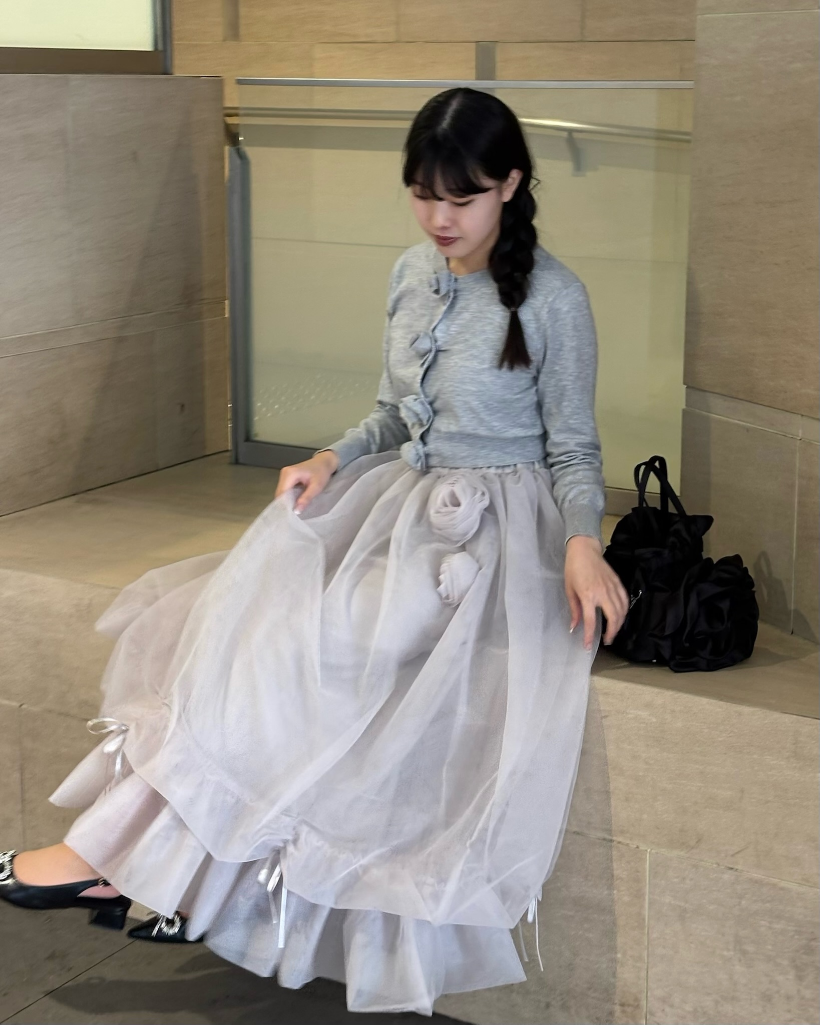 Rose motif ribbon tulle skirt(long) | ファッション通販サイト NUGU