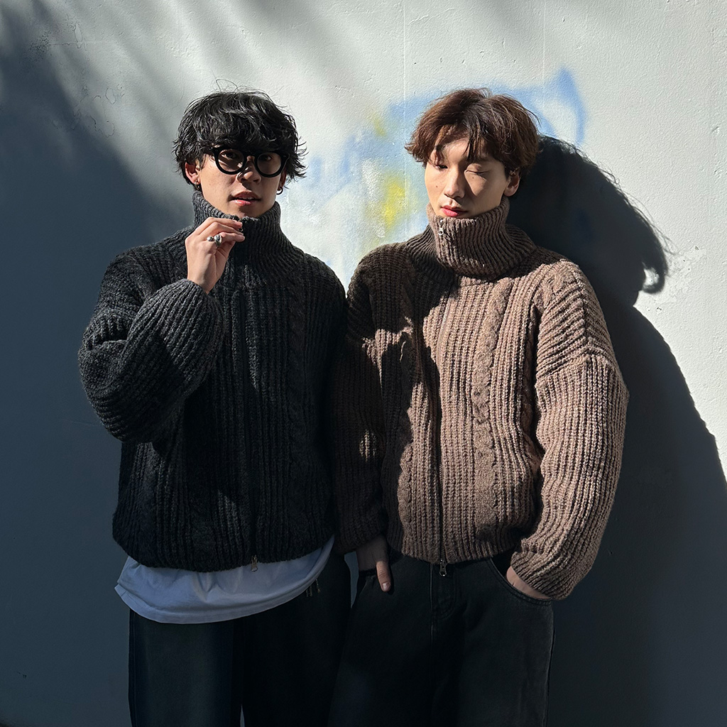 ユニセックス）ハイネックジップニットジャケット | ファッション通販