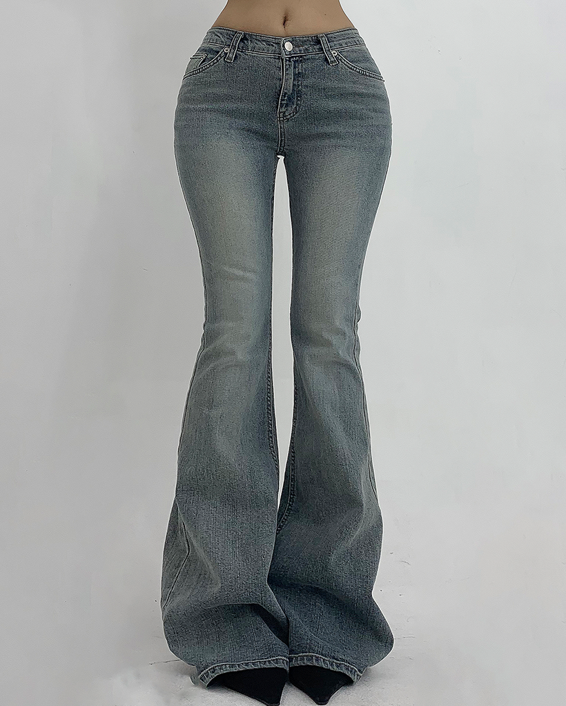 ウェーブウォッシュミドルローライズデニムブーツカットパンツ