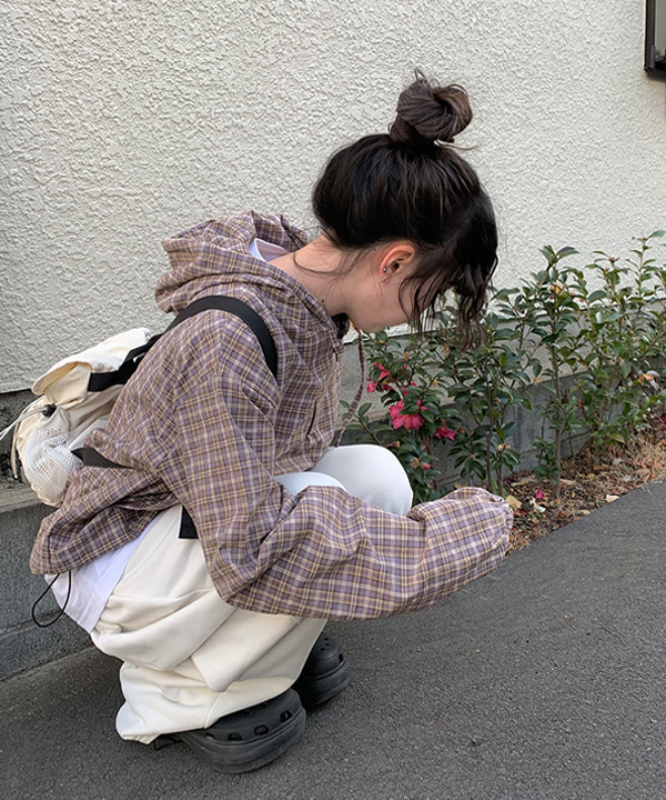 Spring] ビンテージ風チェック柄アノラックパーカー (4color