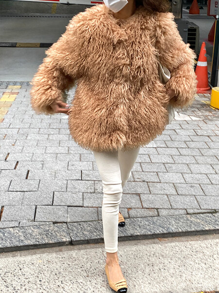 MY SAMOYED] 90' Madam Fur Coat (Poodle Mocha) | ファッション通販