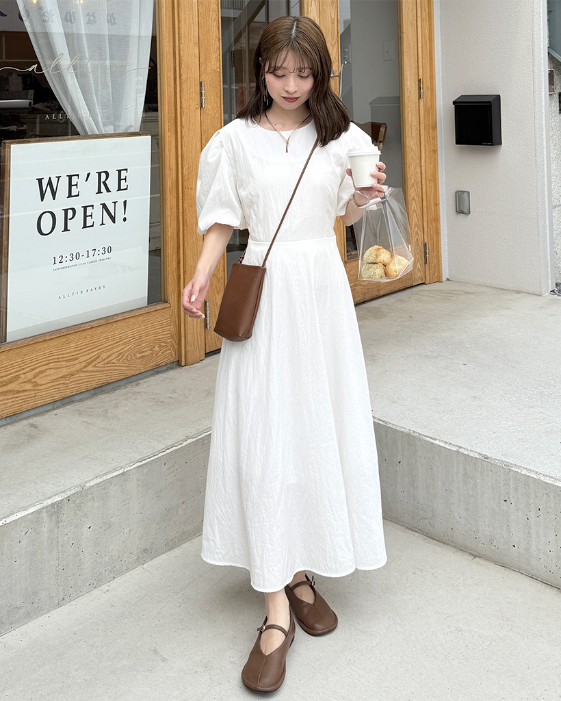 ラウンドネックパフロングワンピース | ファッション通販サイト NUGU