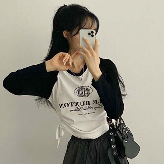 6color] y2kシャーリングクロップド長袖Tシャツ | ファッション通販