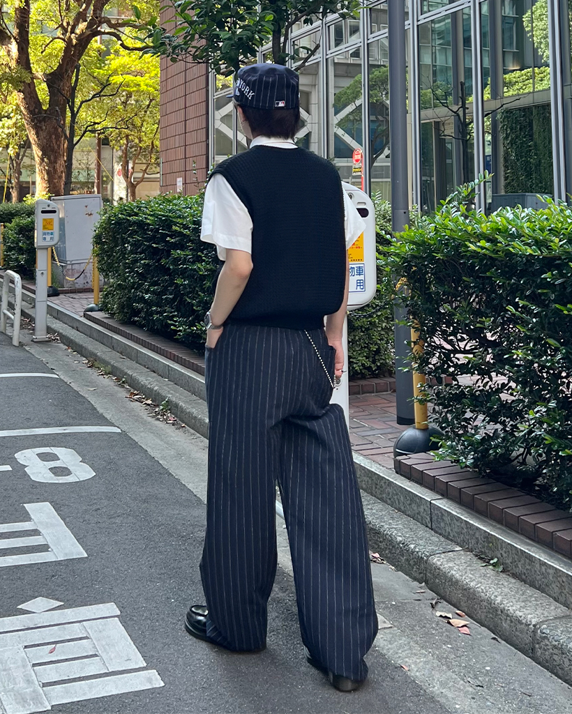 ユニセックス)ワイドフィットリネンストライプパンツ | ファッション