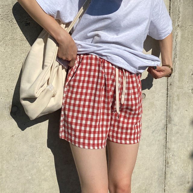 ギンガムチェックゴムショートパンツ | ファッション通販サイト NUGU