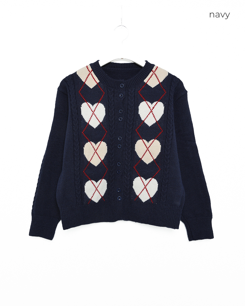ハートアーガイルラウンドネックカーディガン | ファッション通販