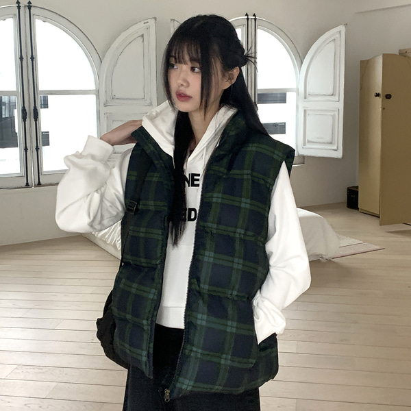 UNISEX]オーバーサイズチェックダウンベスト | ファッション通販サイト