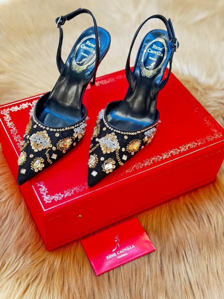 René Caovilla ブラックハイヒール パーティシューズ Rene Caovilla
