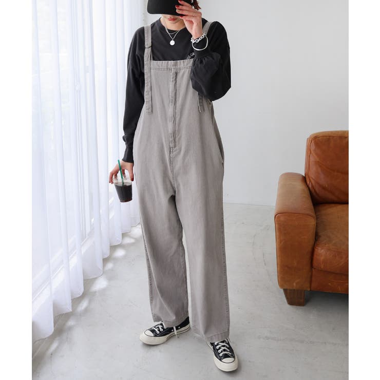 フロントジップ コットンツイル サロペット[品番：AZ000003713]｜andme