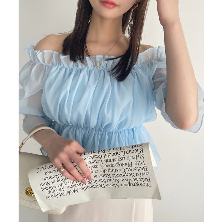 2WAY オフショル シアー ギャザー ブラウス[品番：ORGW0008689]｜Ada