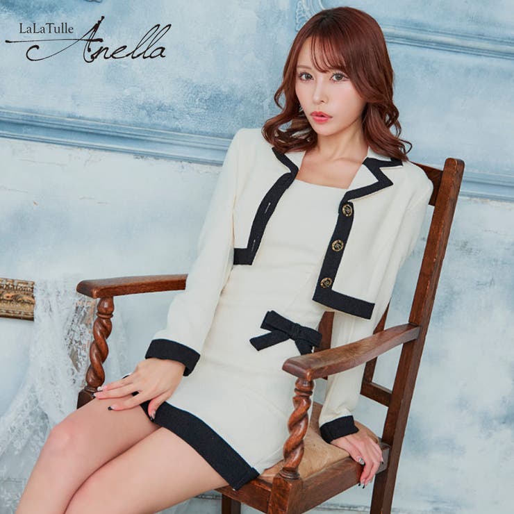 千鳥格子パイピング×リボンワンピースセットアップスーツ 韓国スーツ