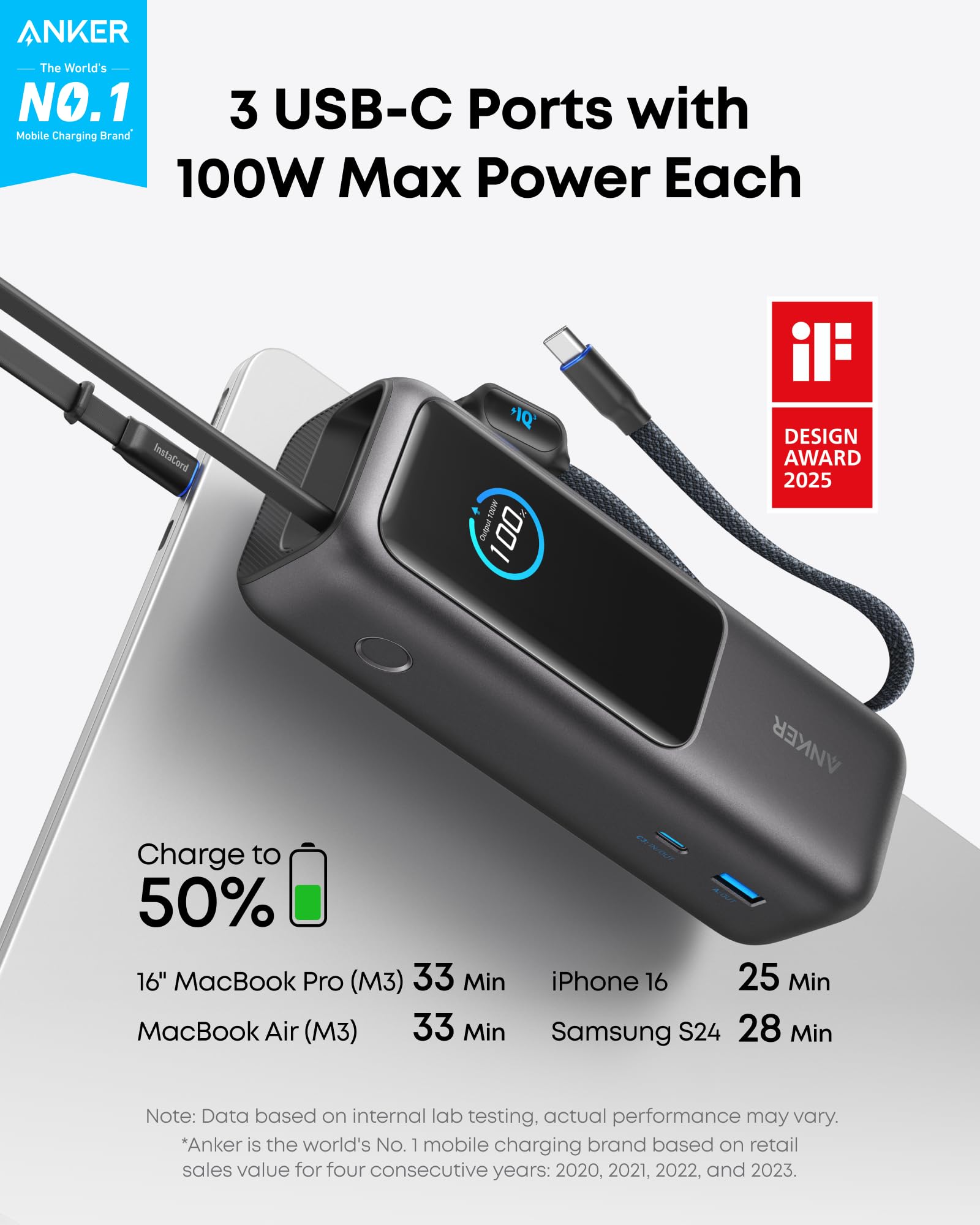 Anker Power Bank | 25000mAh, 165W, 3 USB-C Ports - Anker Canada