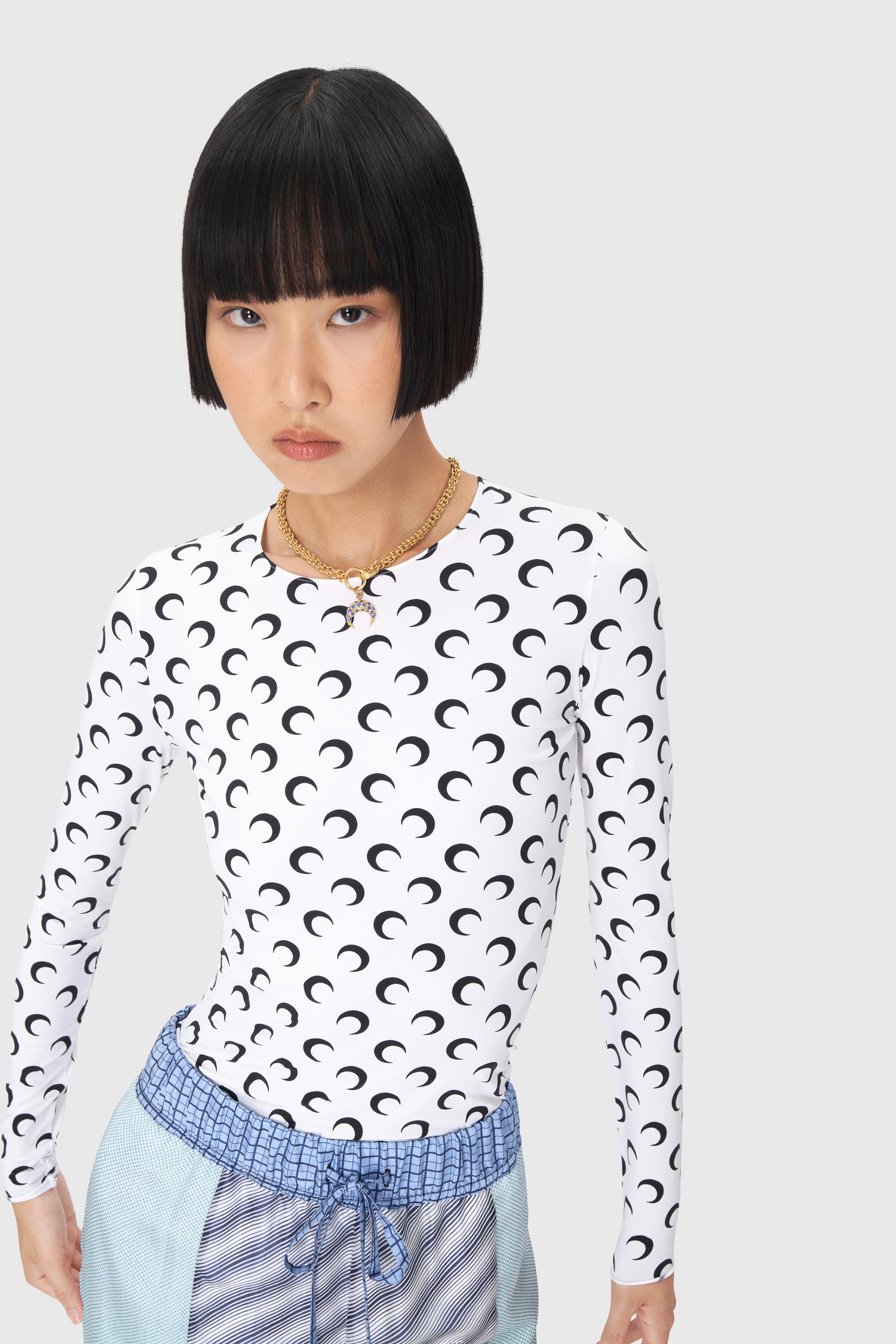 Recycled Moon Jersey Second Skin Crewneck Top • Marine Serre