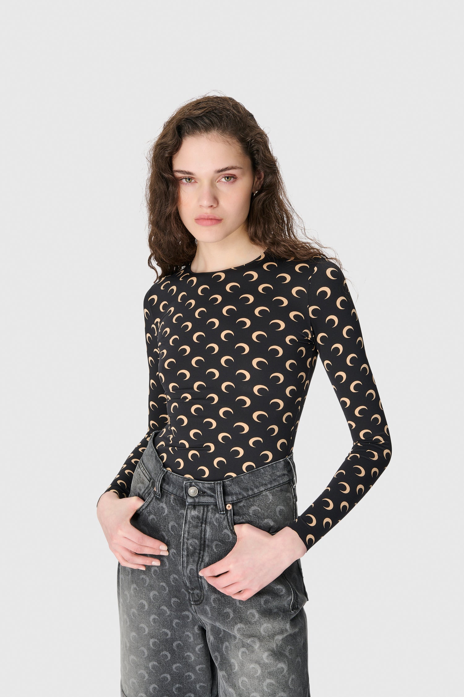 Recycled Moon Jersey Second Skin Crewneck Top • Marine Serre