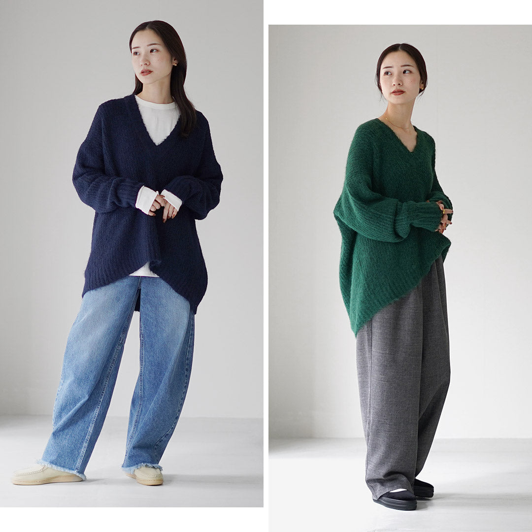 MAO MADE（マオメイド） フェザーヤーン ディープVネック ニット