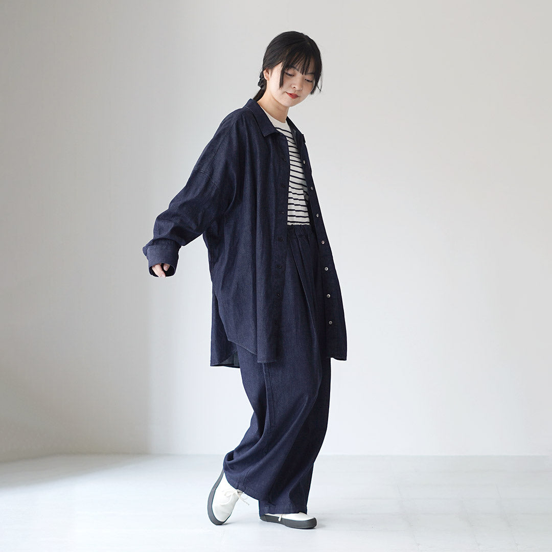 mizuiro ind（ミズイロインド） デニム タック ワイドパンツ