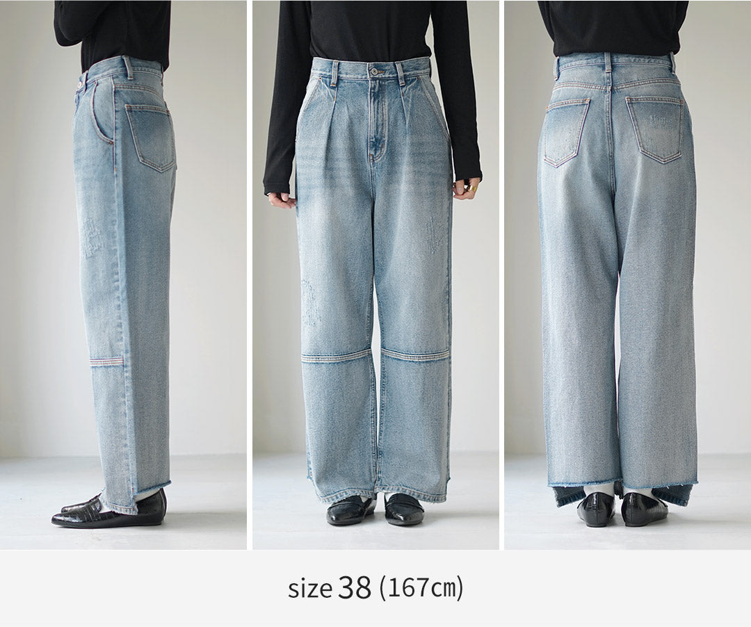 YENN（イェン） ハイライズ タック ワイド デニムパンツ / レディース