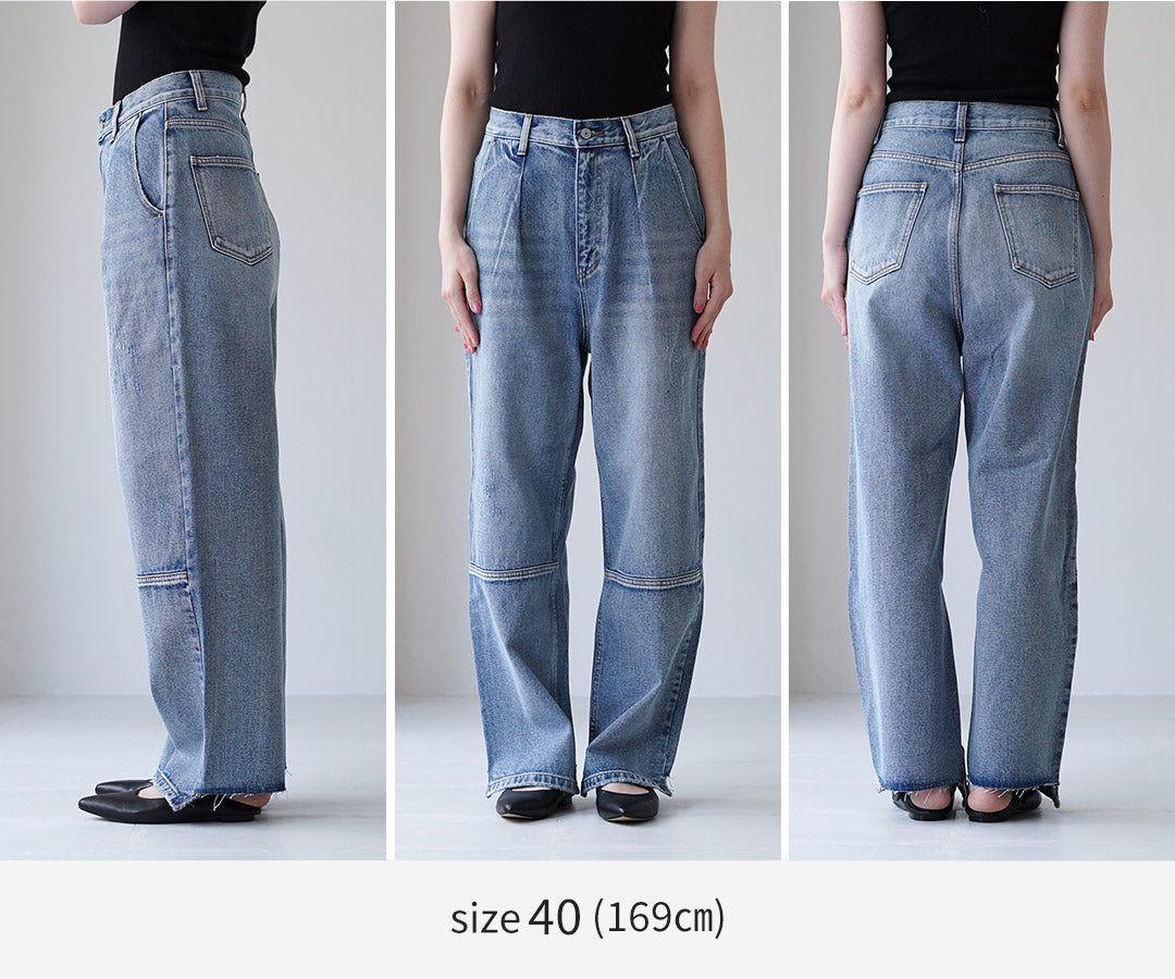 YENN（イェン） ハイライズ タック ワイド デニムパンツ / レディース