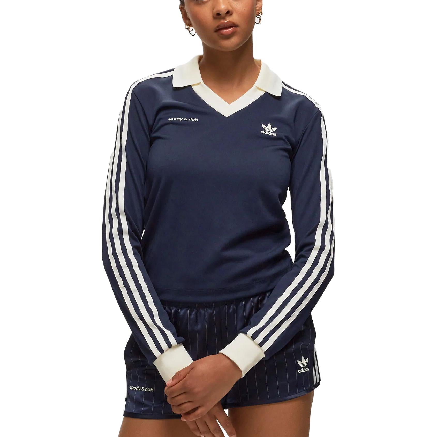 WMNS) adidas x Sporty & Rich Long Sleeve Jersey 'Navy' IN5248