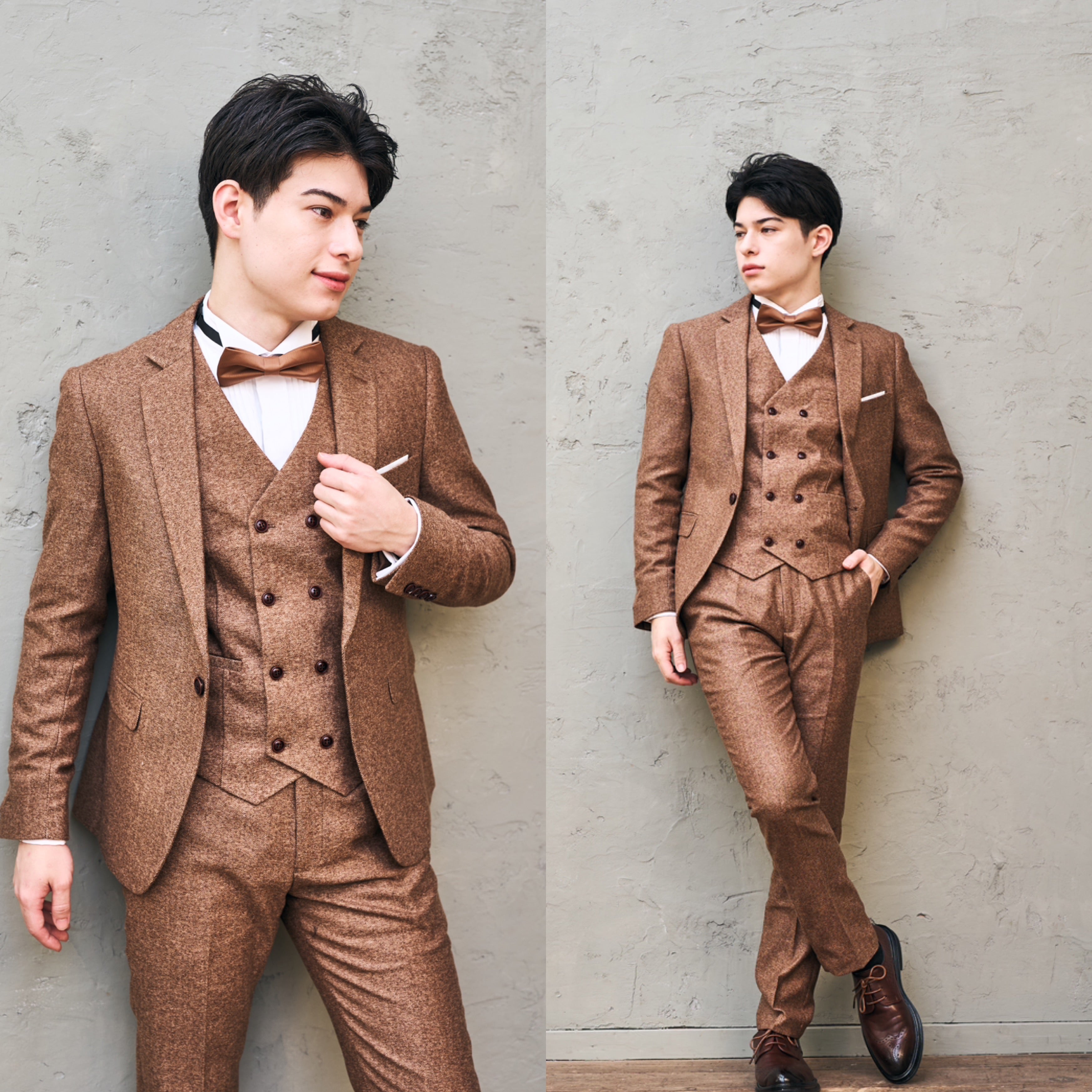 ツイード スリーピース メンズスーツ タキシード（M05）