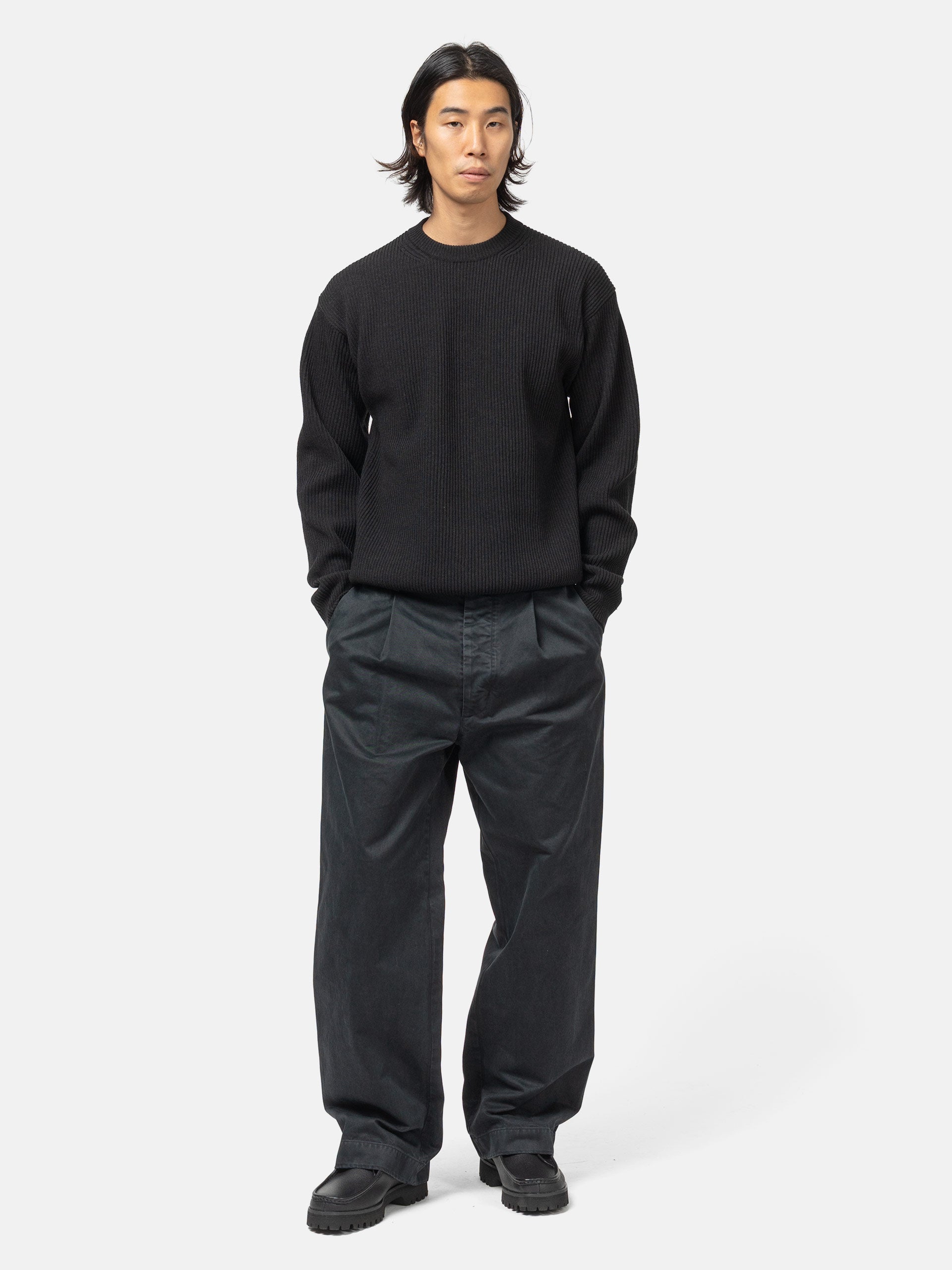 AURALEE Product Dyed Finx Chino One-Tuck Pants Black | HAVEN