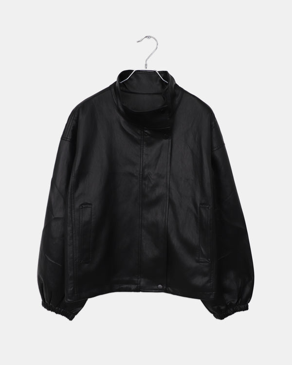 Dumb ハイネックパネルポケットストリングレザージャケット - WONDER